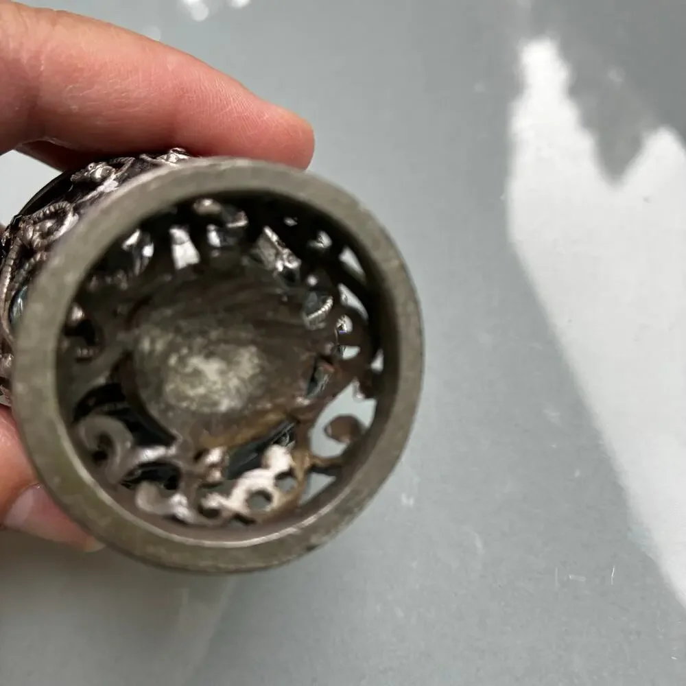 Vintage Jeweled Egg Trinket Box Hinged Pewter Rhinestone Decorative Keepsake